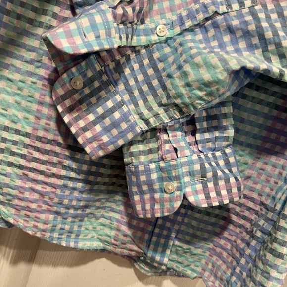 L.L. Bean Size LP Pastel Plaid Long Sleeve Button Down Seersucker Cotton Shirt - Picture 8 of 11